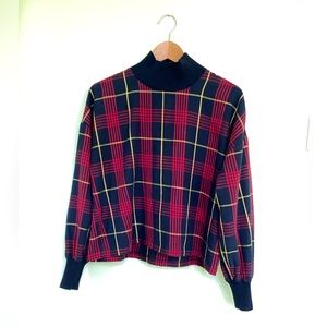 Zara Lightweight Tartan Plaid Mock Turtleneck Sz XS